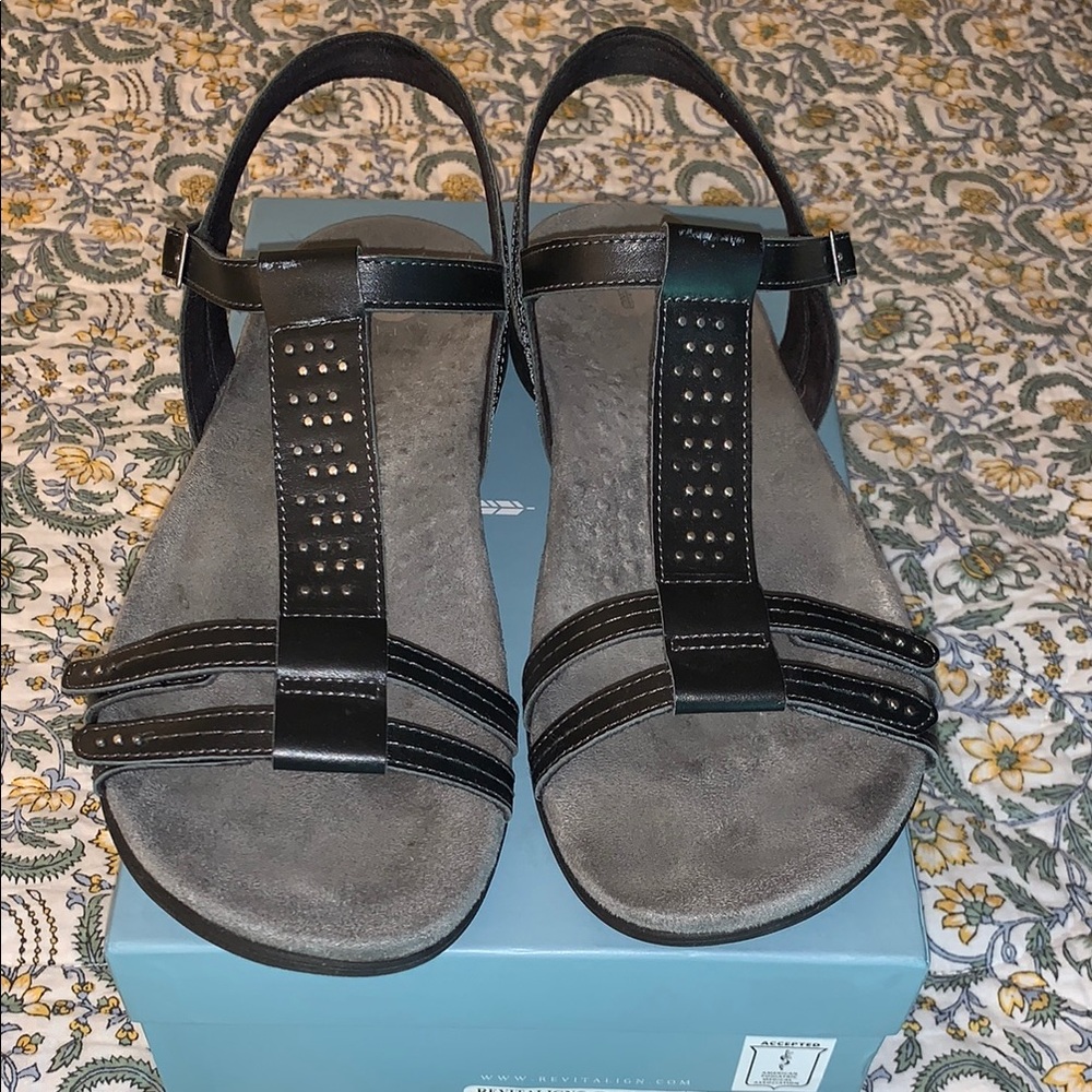 REVITALIGN Black and Gray Comfort Sandals with Studded Straps